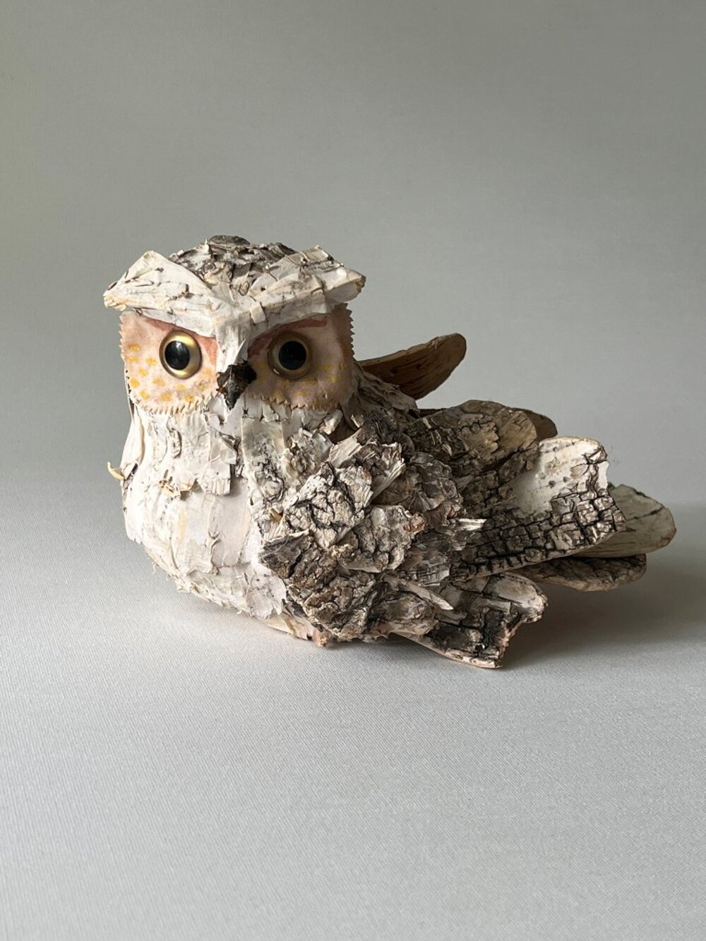 Vintage Handcrafted Tree Bark Owl Sculpture